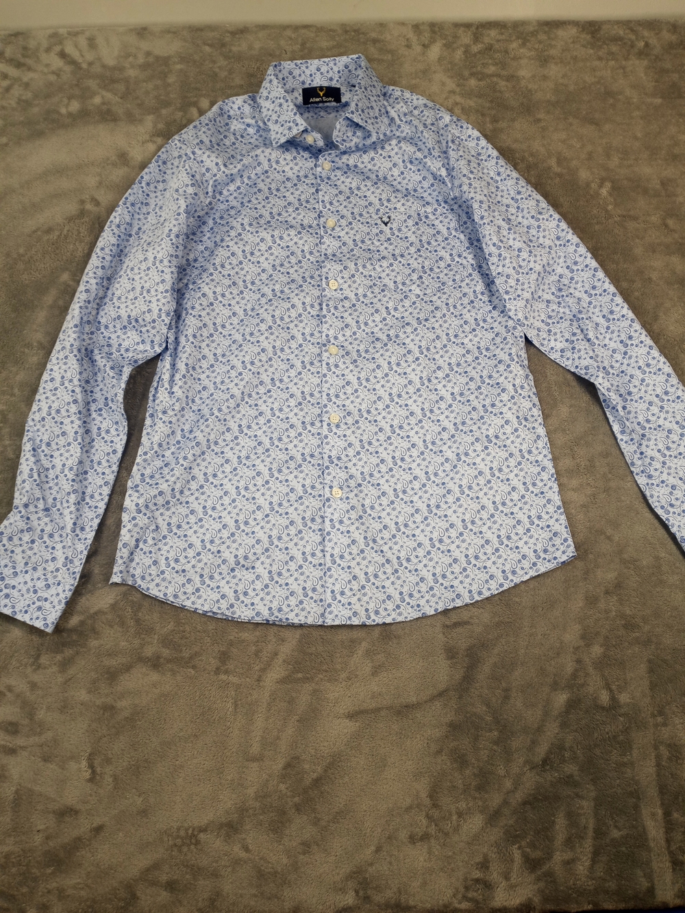 Allen Solly Slim Fit Blue Paisley Men's Dress Shirt Size Large